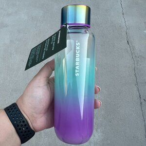 Starbucks Glass Water Bottle Clear/Blue/Purple Ombre - NWT